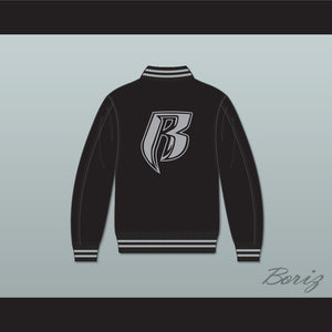 Ruff Ryders Black Varsity Letterman Jacket-Style Sweatshirt