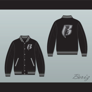 Ruff Ryders Black Varsity Letterman Jacket-Style Sweatshirt
