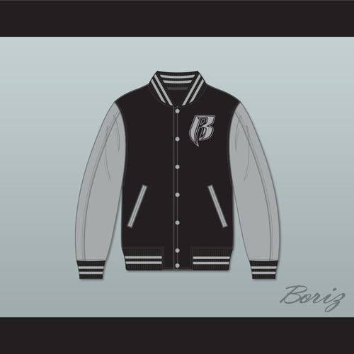 Ruff Ryders Black and Gray Varsity Letterman Jacket-Style Sweatshirt