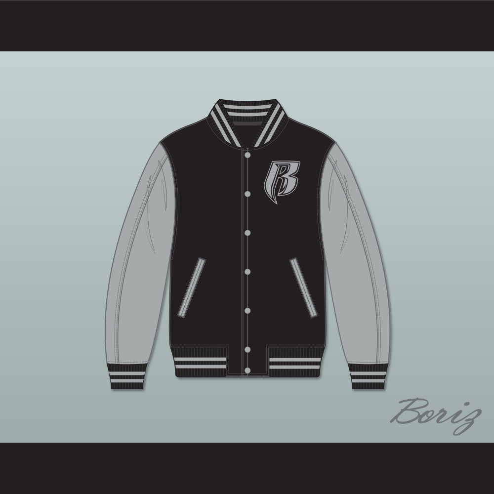 Ruff Ryders Black and Gray Varsity Letterman Jacket-Style Sweatshirt