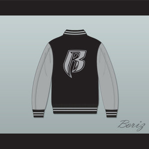 Ruff Ryders Black and Gray Varsity Letterman Jacket-Style Sweatshirt