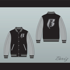 Ruff Ryders Black and Gray Varsity Letterman Jacket-Style Sweatshirt