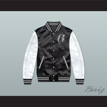 Load image into Gallery viewer, Ruff Ryders Black and White Varsity Letterman Satin Bomber Jacket