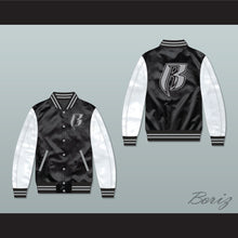 Load image into Gallery viewer, Ruff Ryders Black and White Varsity Letterman Satin Bomber Jacket