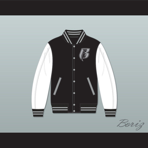 Ruff Ryders Black and White Varsity Letterman Jacket-Style Sweatshirt