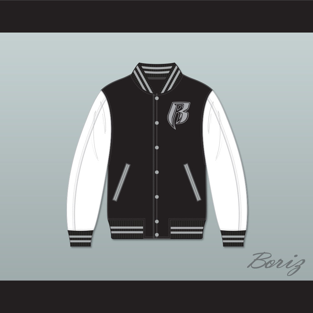 Ruff Ryders Black and White Varsity Letterman Jacket-Style Sweatshirt