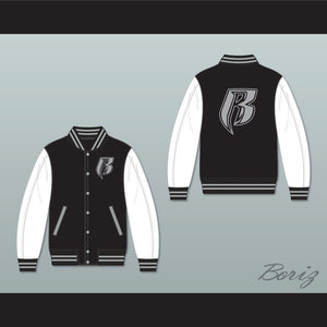 Ruff Ryders Black and White Varsity Letterman Jacket-Style Sweatshirt
