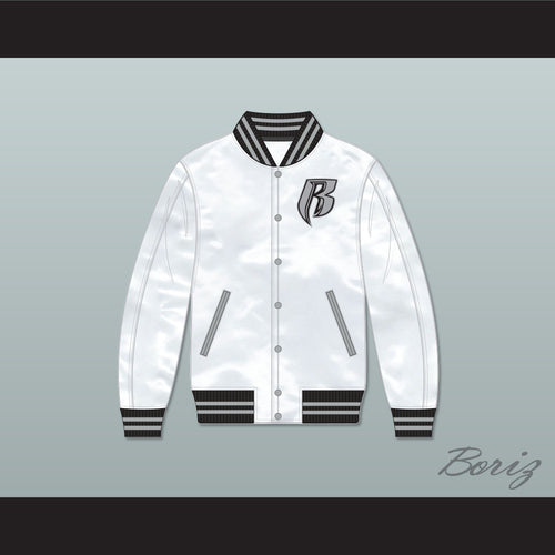 Ruff Ryders White Varsity Letterman Satin Bomber Jacket