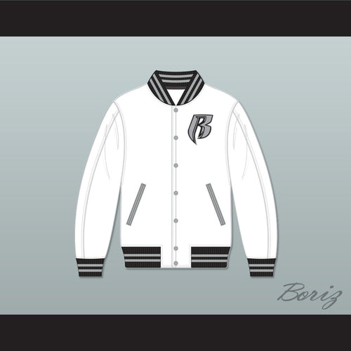 Ruff Ryders White Varsity Letterman Jacket-Style Sweatshirt