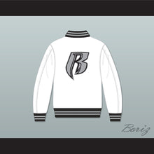 Load image into Gallery viewer, Ruff Ryders White Varsity Letterman Jacket-Style Sweatshirt