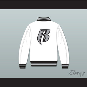 Ruff Ryders White Varsity Letterman Jacket-Style Sweatshirt
