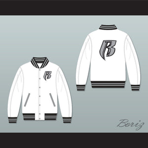 Ruff Ryders White Varsity Letterman Jacket-Style Sweatshirt