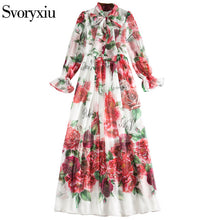 Load image into Gallery viewer, Runway Designer Boho Maxi Dress Women&#39;s Elegant Beach Vacation Flower Printing Long Dress Bow Collar Floor-Length Party Dresses