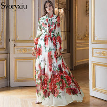 Load image into Gallery viewer, Runway Designer Boho Maxi Dress Women&#39;s Elegant Beach Vacation Flower Printing Long Dress Bow Collar Floor-Length Party Dresses