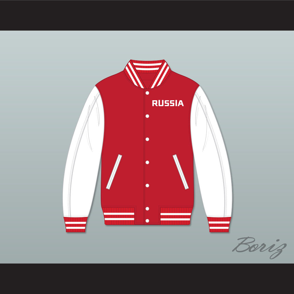 Russia Red and White Varsity Letterman Jacket-Style Sweatshirt