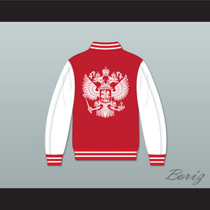 Russia Red and White Varsity Letterman Jacket-Style Sweatshirt