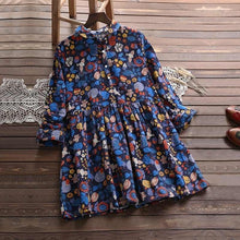 Load image into Gallery viewer, S-5XL Celmia Bohemian Floral Print Dress Women Vintage Mini Dresses 2020 Fashion Long Sleeve Pleated Shirt Vestidos Plus Size