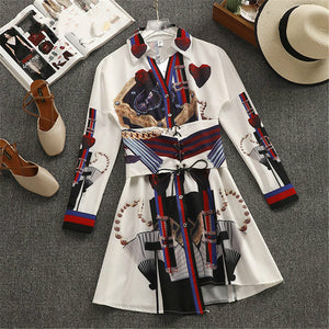 S-5XL Plus Size Dress Women 2019 New Print Single Breasted Retro Chiffon Dress Vestidos Women Long Sleeve Vintage Dresses