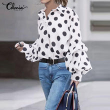 Load image into Gallery viewer, S-5XL Women Polka Dot Tops and Blouses 2021 Celmia Autumn Lantern Sleeve Casual Shirts Retro Loose Buttons Female Party Blusas