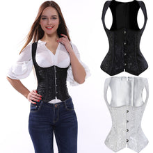 Load image into Gallery viewer, S-6XL Women&#39;s White Black Brocade Steel Boned Steampunk Tesla Underbust Corset Waist Cincher Vest Corselet Plus Size