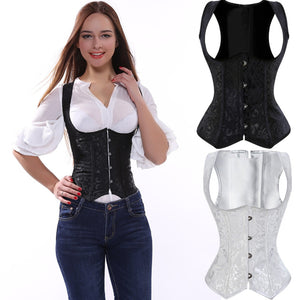 S-6XL Women's White Black Brocade Steel Boned Steampunk Tesla Underbust Corset Waist Cincher Vest Corselet Plus Size