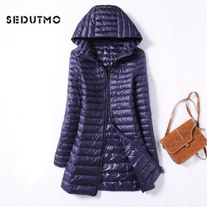 SEDUTMO Winter Ultra Light Duck Womens Down Jackets Plus Size 3XL Long Down Doat Puffer Jacket Slim Hooded Parkas ED038