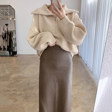 Load image into Gallery viewer, SHENGPALAE 2021 Spring Women&#39;s Sweater Fashion Thick Warm High-neck Large Size Long Sleeve Zipper Knitted Pullovers Tops 5A311