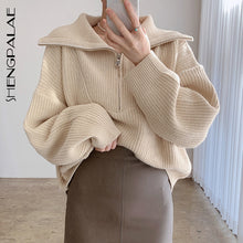 Load image into Gallery viewer, SHENGPALAE 2021 Spring Women&#39;s Sweater Fashion Thick Warm High-neck Large Size Long Sleeve Zipper Knitted Pullovers Tops 5A311