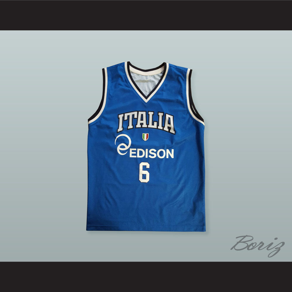 Stefano Mancinelli 6 Italia Basketball Jersey with Patch