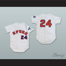 Load image into Gallery viewer, Salinas Spurs 24 White Pinstriped Baseball Jersey