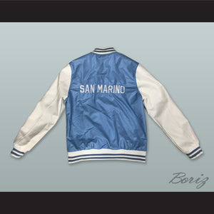 San Marino Light Blue and White Lab Leather Varsity Letterman Jacket