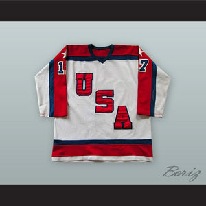 1983-84 Scott Bjugstad 17 USA White Hockey Jersey