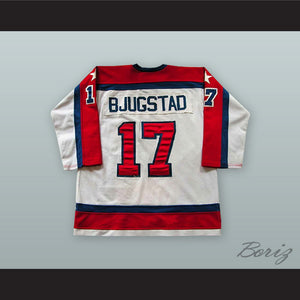 1983-84 Scott Bjugstad 17 USA White Hockey Jersey