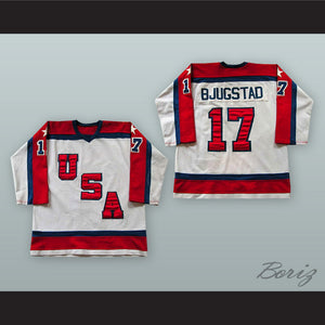 1983-84 Scott Bjugstad 17 USA White Hockey Jersey