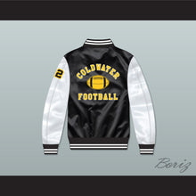 Load image into Gallery viewer, Scott Coldwater High School Football Black/ White Varsity Letterman Satin Bomber Jacket