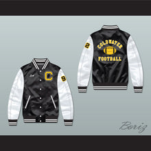 Load image into Gallery viewer, Scott Coldwater High School Football Black/ White Varsity Letterman Satin Bomber Jacket