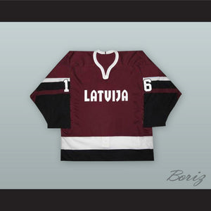 Sergei Zholtok 16 Latvia National Team Maroon Hockey Jersey