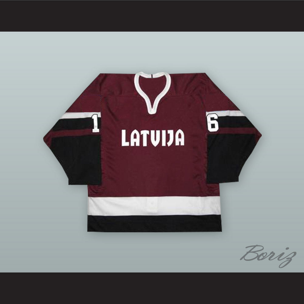 Sergei Zholtok 16 Latvia National Team Maroon Hockey Jersey
