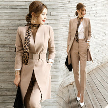 Load image into Gallery viewer, Set female autumn and winter suit two-piece fashion slim solid color long suit jacket + slim trousers 2019 new women&#39;s clothing