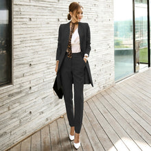 Load image into Gallery viewer, Set female autumn and winter suit two-piece fashion slim solid color long suit jacket + slim trousers 2019 new women&#39;s clothing