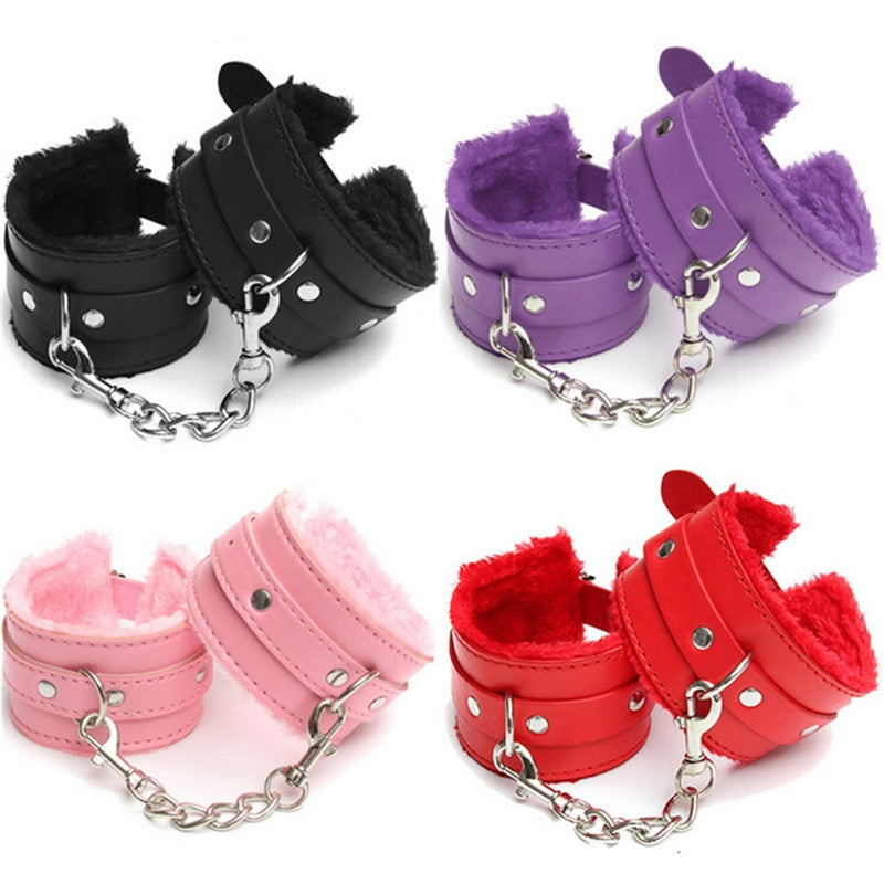 Sexy Adjustable PU Leather Plush Handcuff Ankle Cuff Restraints Bondage Sex Toy Muply Restraints Sex Bondage Exotic Accessories