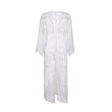 Load image into Gallery viewer, Sexy Black White Bohemian Solid Kimono Coat Women Beach Loose Lace Transparent Long Beach Party Wear Female 2019 Summer Autumn