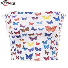 Load image into Gallery viewer, Sexy Butterfly Print Strapless Slash Neck Tube Tops Women Slim Crop Tops 2020 Summer Female Streetwear