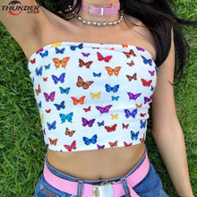 Load image into Gallery viewer, Sexy Butterfly Print Strapless Slash Neck Tube Tops Women Slim Crop Tops 2020 Summer Female Streetwear