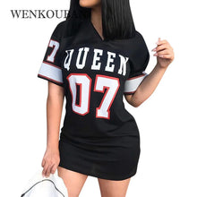 Load image into Gallery viewer, Sexy Dresses Women Queen Letters Print Summer Dress Bodycon Fashion Mini Dress Casual V Neck Short Sleeve Slim Work Plus Size