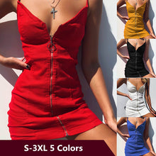 Load image into Gallery viewer, Sexy High Waist Backless Women Party Dress Solid V-Neck Sleeveless Zip Summer Dress Plus Size Casual Vestidos Pencil Robe Female