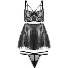 Load image into Gallery viewer, Sexy Lingerie backless women sleep wear night gowns with thong sets V-neck lace young girl stripe design black white red new