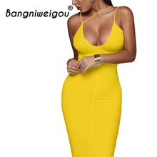 Load image into Gallery viewer, Sexy Night Club Backless Long Dress Yellow Women V Neck Spaghetti Strap Office Bandage Dress Classy Party Red Slim Dress Evening