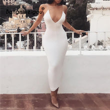 Load image into Gallery viewer, Sexy Night Club Backless Long Dress Yellow Women V Neck Spaghetti Strap Office Bandage Dress Classy Party Red Slim Dress Evening