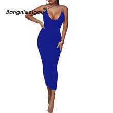 Load image into Gallery viewer, Sexy Night Club Backless Long Dress Yellow Women V Neck Spaghetti Strap Office Bandage Dress Classy Party Red Slim Dress Evening